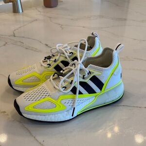 adidas Kids White & Neon Yellow Sneakers with Black Stripes